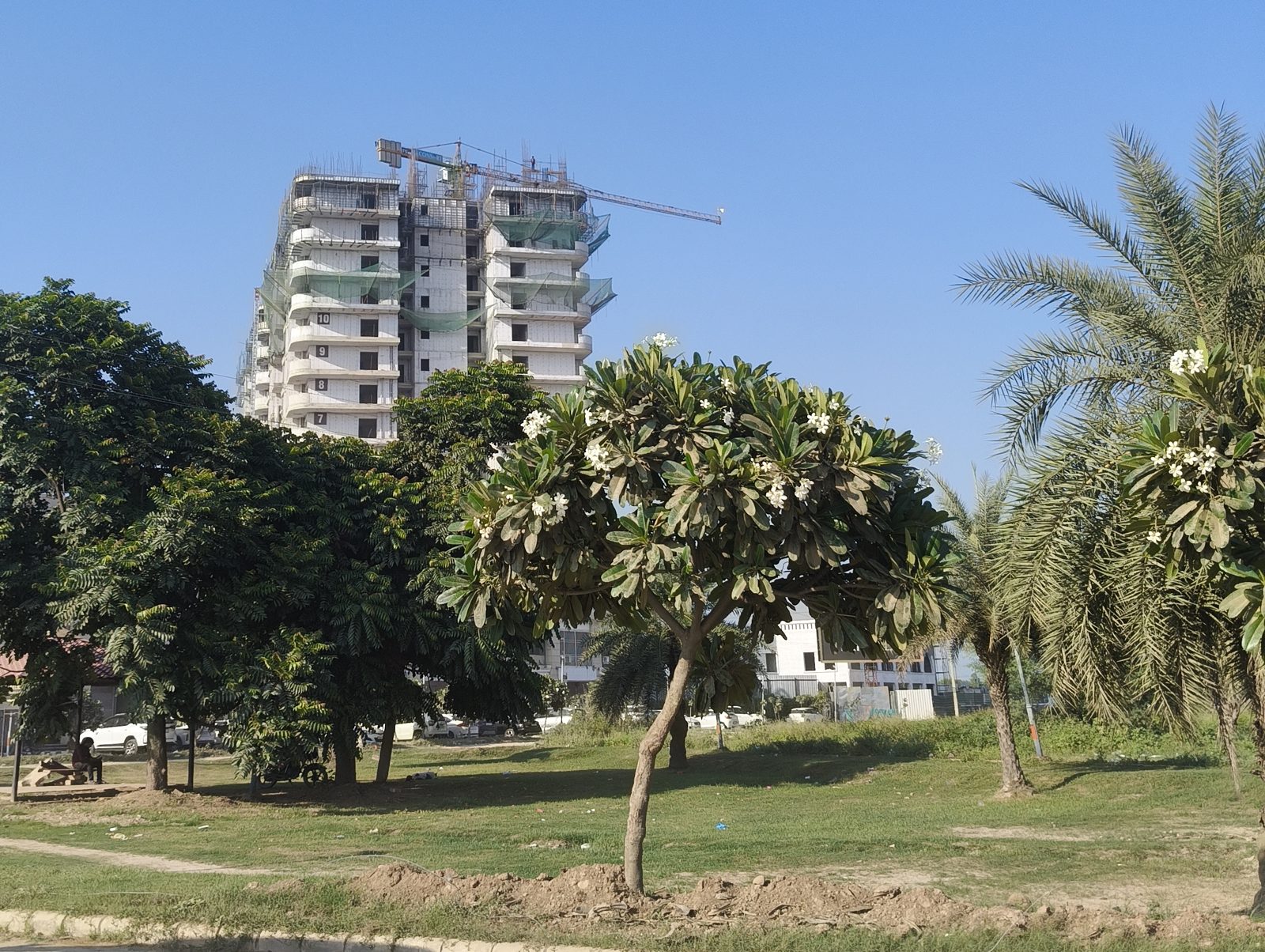 Tower seen across the park, October 2026