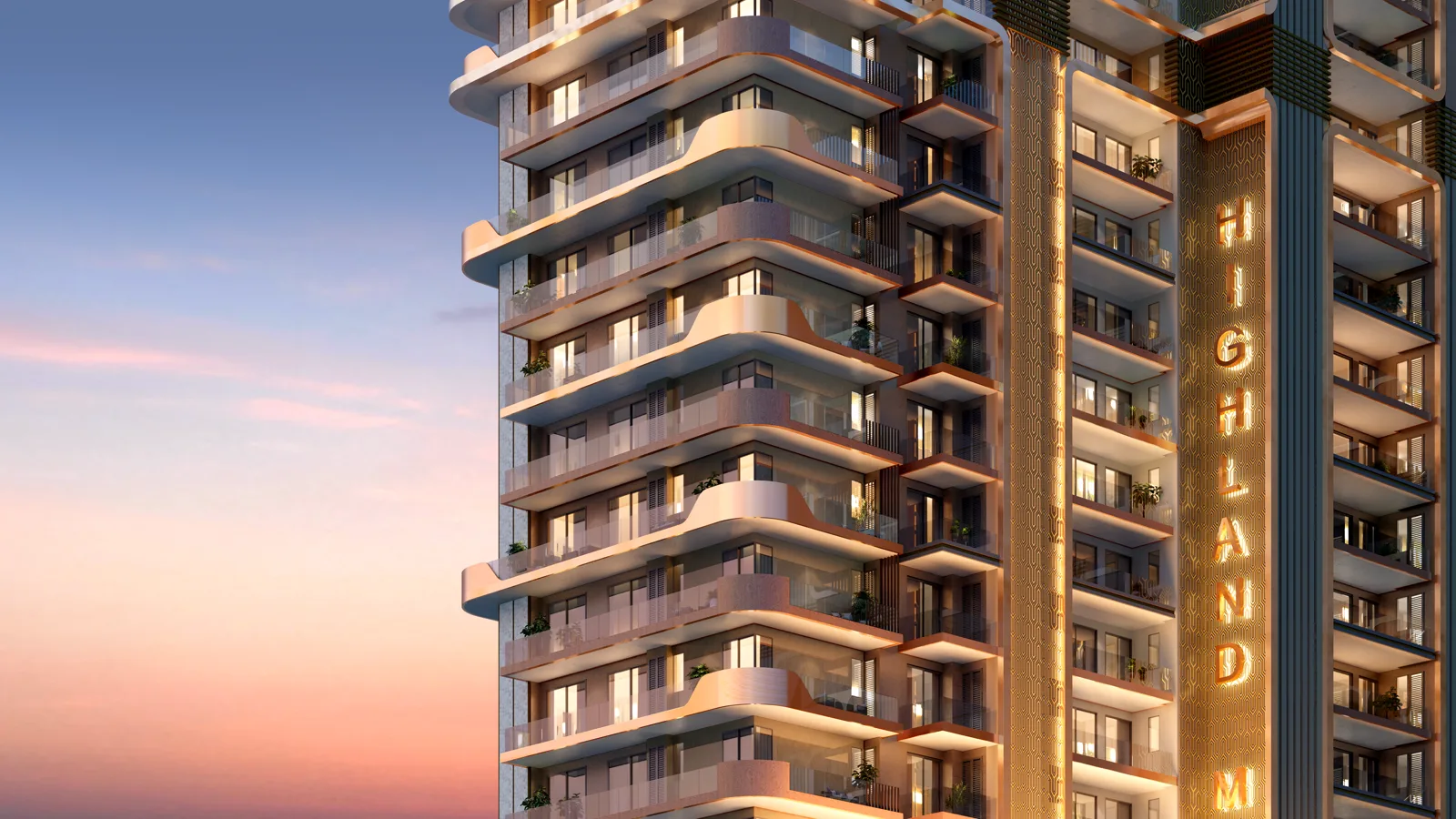 Highland Mayfield tower elevation — architectural render