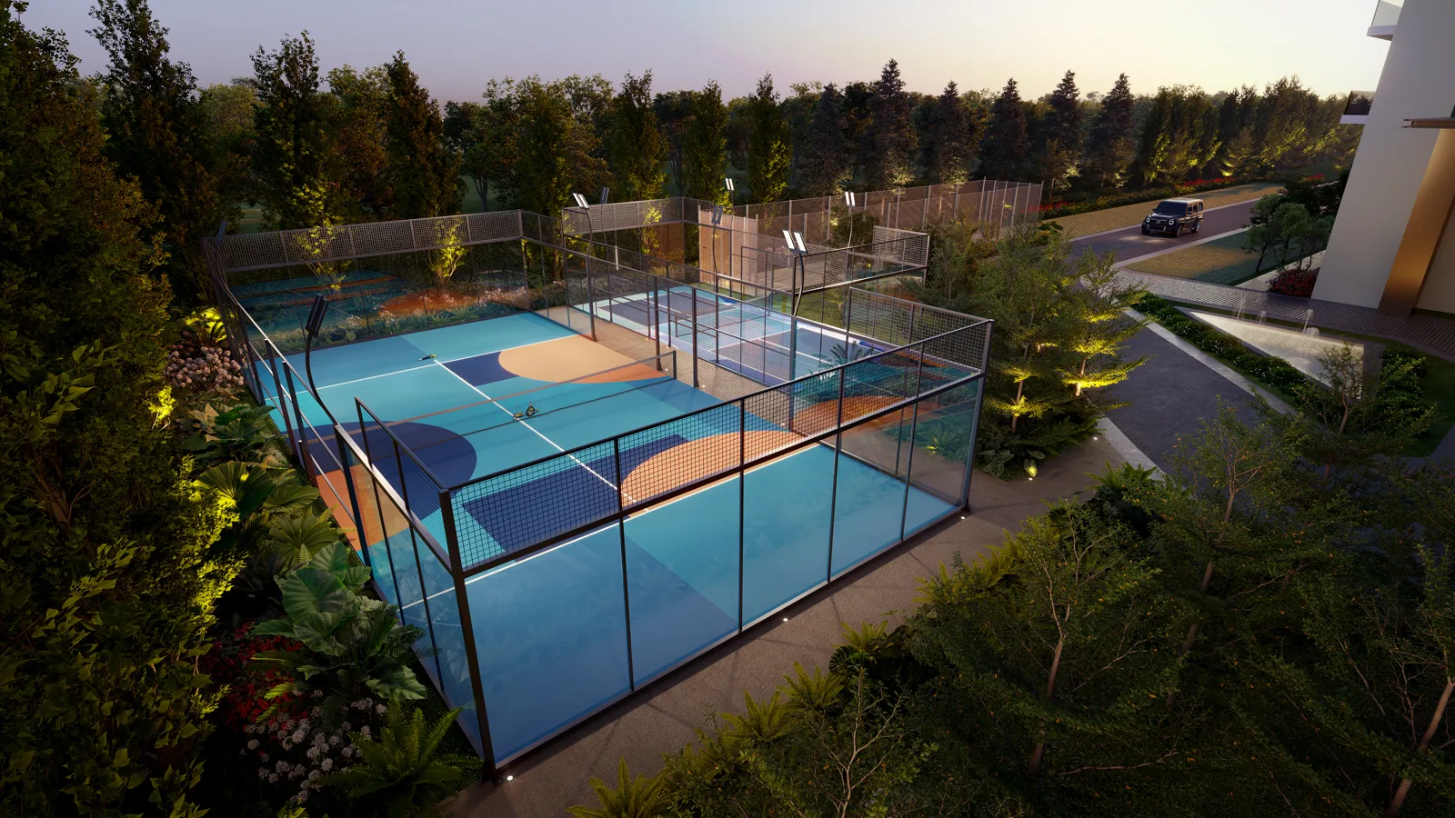 Highland Mayfield landscaped pool deck — architectural render