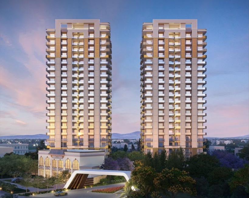 Highland Mayfields — the two towers under construction, Sector 118 Airport Road Mohali, architectural render