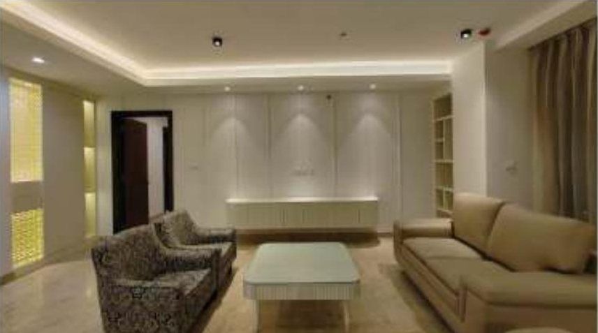 Living room with panelled wall, Torre Alta Mohali