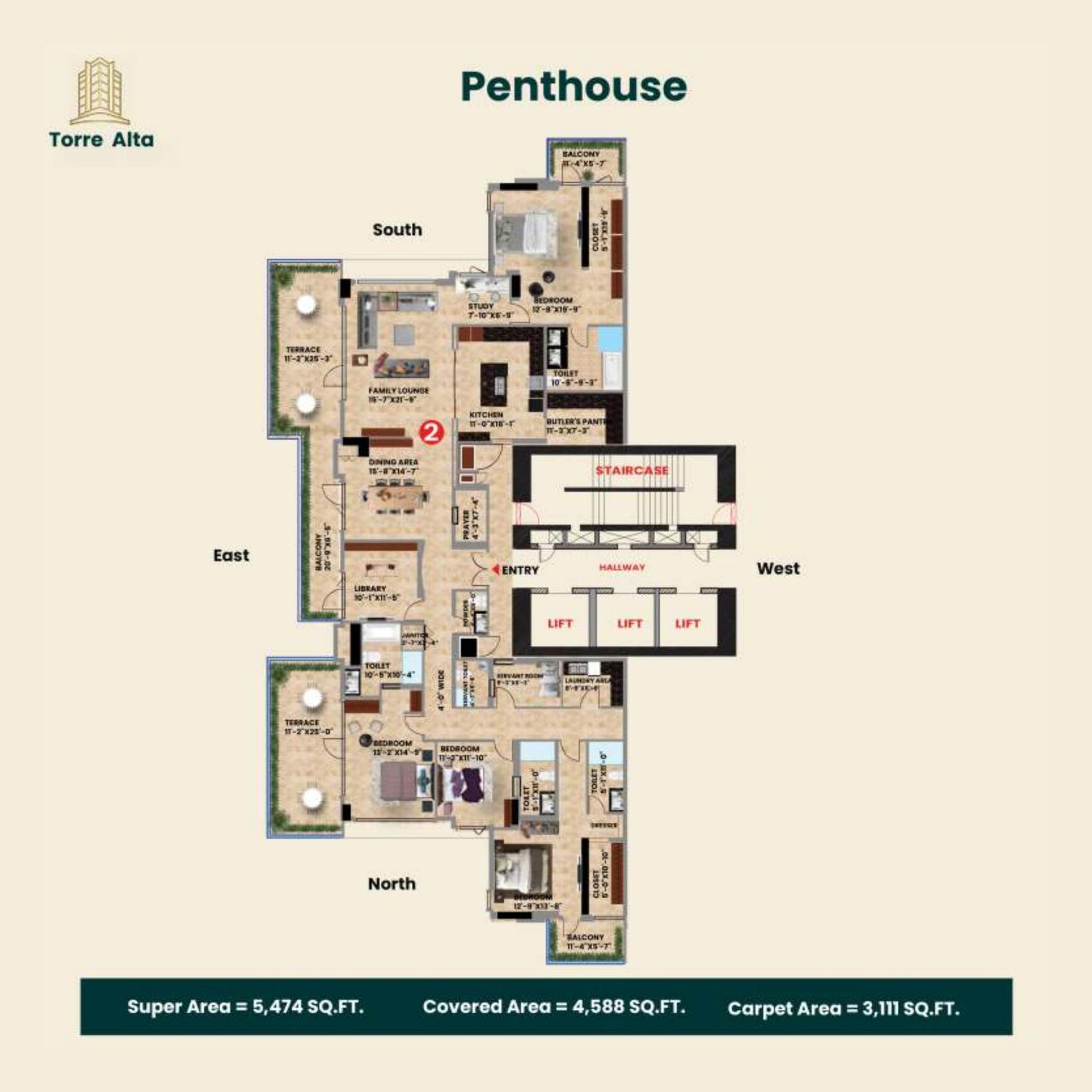 Penthouse, level 29 floor plan, Torre Alta, Sector 75 Mohali